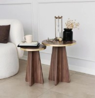 Журнальный столик Trendy Ciuperca Walnut/Gold 50x40x40cm GTR000753 2pcs фото №2 — интернет-магазин Desire.md