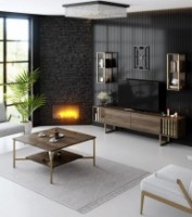 Журнальный столик Trendy Gold Line Walnut/Gold 80x40x80cm GTR006162 фото №2 — интернет-магазин Desire.md