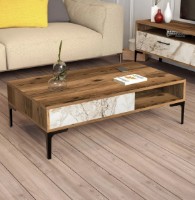 Журнальный столик Trendy Istanbul Walnut/Black/White Marble 105x32x60cm GTR000634