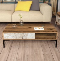 Журнальный столик Trendy Istanbul Walnut/Black/White Marble 105x32x60cm GTR000634 фото №3 — интернет-магазин Desire.md