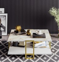 Măsuţă cafea Trendy Polka White Marble/White/Gold 92x37x62cm GTR006146 imaginea #2 — magazin online Desire.md