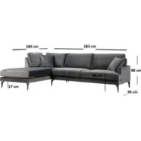 Угловой диван Trendy Papira Chl+3R Anthracit L 283x180x88cm GTR003464 фото №3 — интернет-магазин Desire.md