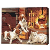 Tablou pe numere Brushme Любимцы рядом с камином 40х50cm (BS31152FC)