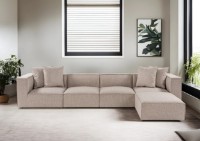 Canapea de colț Trendy Sora L1-O1-O1-1R-POUFFE Beige Sand 350x190x65cm GTR003613