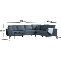 Угловой диван Trendy Tempo L3+3 Dark Grey R 300x230x90cm GTR003543 фото №4 — интернет-магазин Desire.md