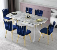 Masă pentru bucătărie Trendy Ikon 1002 Grey Marble/White/Gold 180x77x90cm GTR001644