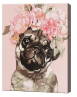 Tablou pe numere Art Gallery Premium Pug In A Flower Wreath (CX4934)