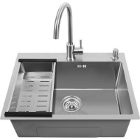 Кухонная мойка cо смесителем, дозатором и корзиной Fabiano 70x45 Satin