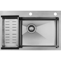 Chiuvetă de bucătărie cu baterie, dozator și picurător Fabiano 70x45 Satin imaginea #2 — magazin online Desire.md