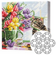 Mozaic cu diamante Art Gallery Premium Kitten And Bouquet Of Flowers (BJ880)