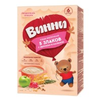 Terci cu lapte pentru copii Винни 5 Cereals Apple&Raspberry 6+ 200g
