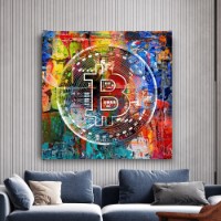 Pictură ArtShop Bitcoin On Multicolored Background 100x100cm (PA336-PL)