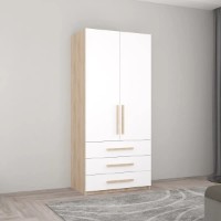Dulap Mobildor-Lux Smart-Home 0.90x0.56x2.0H m cu polițe și sertare Sonoma/Alb