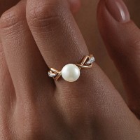 Inel din aur cu perle si zirconii Diamant 51-310-02356-1 s.18 1,75gr imaginea #2 — magazin online Desire.md