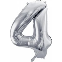 Balon PartyDeco Number 4 86cm Silver (FB1M-4-018)