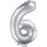 Balon PartyDeco Number 6 35cm Silver (FB10M-6-018)