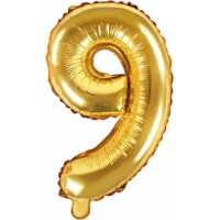 Воздушный шар PartyDeco Number 9 Gold 35cm (FB10M-9-019)