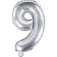 Воздушный шар PartyDeco Number 9 35cm Silver (FB10M-9-018)