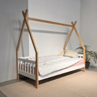 Pat copii MobiCasa Alice (casuta) 90x200cm White/Natur