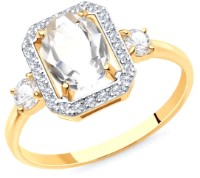 Inel din aur cu cristal de stâncă și zirconii Sokolov 715882 s.16,5 1,95g