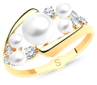 Inel din aur cu perlă și zirconii Sokolov 791147 s.18 2,13g
