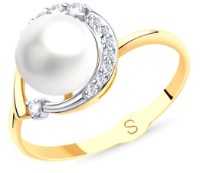 Кольцо из золота с жемчугом и фианитами Sokolov 791149 s.18 1,8g