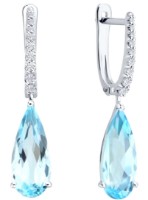 Серьги из белого золота с топазами и бриллиантами выращенными Sokolov 72-00439-3  3,92g