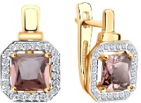 Серьги из золота с ситаллом цвета Султанит и фианитом Sokolov 725 797  3,4g