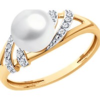 Inel din aur cu zircon și perlă Diamant 51-310-02320-1 s.17,5 2,08g