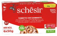 Hrană umedă pentru pisici Schesir Tuna With Shrimps In Jelly 6x50g