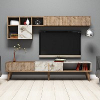 Comodă TV Hanah Home Milan Walnut White Marble