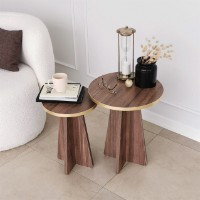 Набор журнальных столиков Hanah Home Mushroom 2 Gold/Walnut фото №4 — интернет-магазин Desire.md