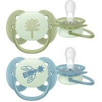Suzeta Philips Avent Ultra Soft Nighttime 18m+ 2pcs Green/Blue (SCF094/05)