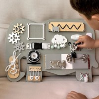 Busy Board Baby Mix Elephant Wood Montessori (58309) imaginea #3 — magazin online Desire.md