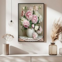 Pictură ArtShop White Vase with Pink Peonies 30x45cm (PNAT28-XL-L)