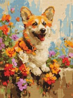 Картина по номерам Ideyka A Corgi In Flowers 30x40cm (KHO6616) 