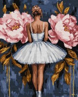 Tablou pe numere Ideyka Ballerina With Pink Peonies With Extra Metallic Paints 40x50cm (KHO8662) 