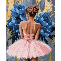 Tablou pe numere Ideyka Balerină cu bujori albaștri cu vopsele metalice 40x50cm (KHO8661)