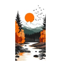 Tablou pe numere Ideyka Yellow Moon In The Middle Of The Autumn Forest 40x80cm (KHO6415) 
