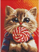 Алмазная мозаика Ideyka A Cat With A Candy With Hologram Rhinestones 30x40cm (AMO7976) 