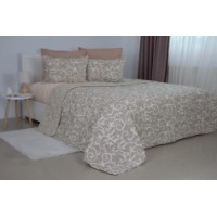 Set cuvertura+2 fete de perna Relaxe Home Elegant Cotton 3pcs Beige and White