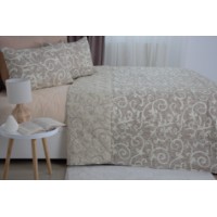 Set cuvertura+2 fete de perna Relaxe Home Elegant Cotton 3pcs Beige and White imaginea #3 — magazin online Desire.md