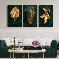 Pictură ArtShop Golden Leaves on Green Background Triptych 60x90cm (SET188-XL-L)