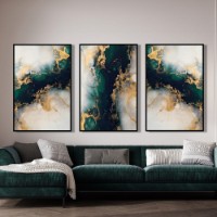 Pictură ArtShop Green & Gold Abstract Marble Triptych 60x90cm (SET466-MM-L)