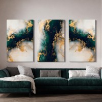 Pictură ArtShop Green & Gold Abstract Marble Triptych 60x90cm (SET466-XL-L)