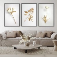 Pictură ArtShop White Flowers and Golden Leaves Triptych 60x90cm (SET305-LL-L)
