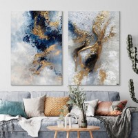 Pictură ArtShop Golden Abstraction With Blue and Gray Diptych 40x60cm (SET574-XL)