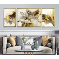 Pictură ArtShop Gray Flower with Gold Elements Triptych (SET244)