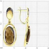 Серьги из желтого золота с дымчатым кварцем и цирконием Casa Bosco 727095-2 5,75g фото №2 — интернет-магазин Desire.md