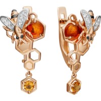 Серьги из красного золота с цитрином, янтарём и эмалью Platina 02-4681-00-734-1110-57 3,48g